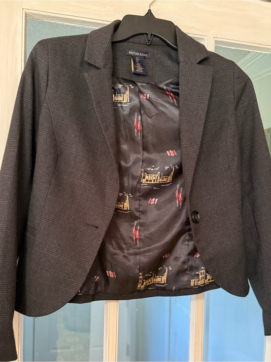 British Khaki Jackets & Blazers - British Khaki Women's Dark Charcoal Plaid Blazer